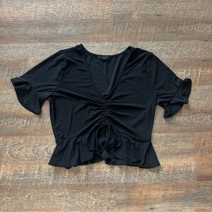 Mine Black Ruched Tie Front Blouse